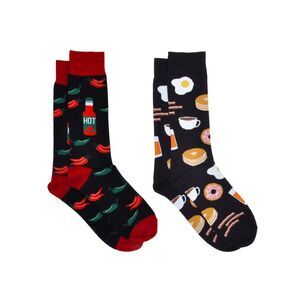 New Men's Hot Sauce Peppers Socks & Breakfast Foods Eggs Bacon Socks 2-Pair Set